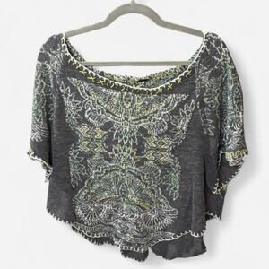 Free People December Skies Butterfly Knit Poncho Sweater Grey Yellow Size L